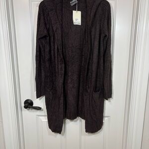 NWT Barefoot Dreams Cozychic Lite Relaxed Hooded Cardigan Expresso XS